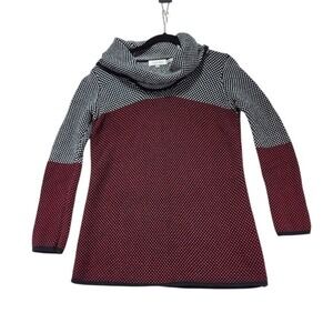 Calvin Klein Women's Cowl Neck Geometric Knit Tunic Sweater Red Black White S